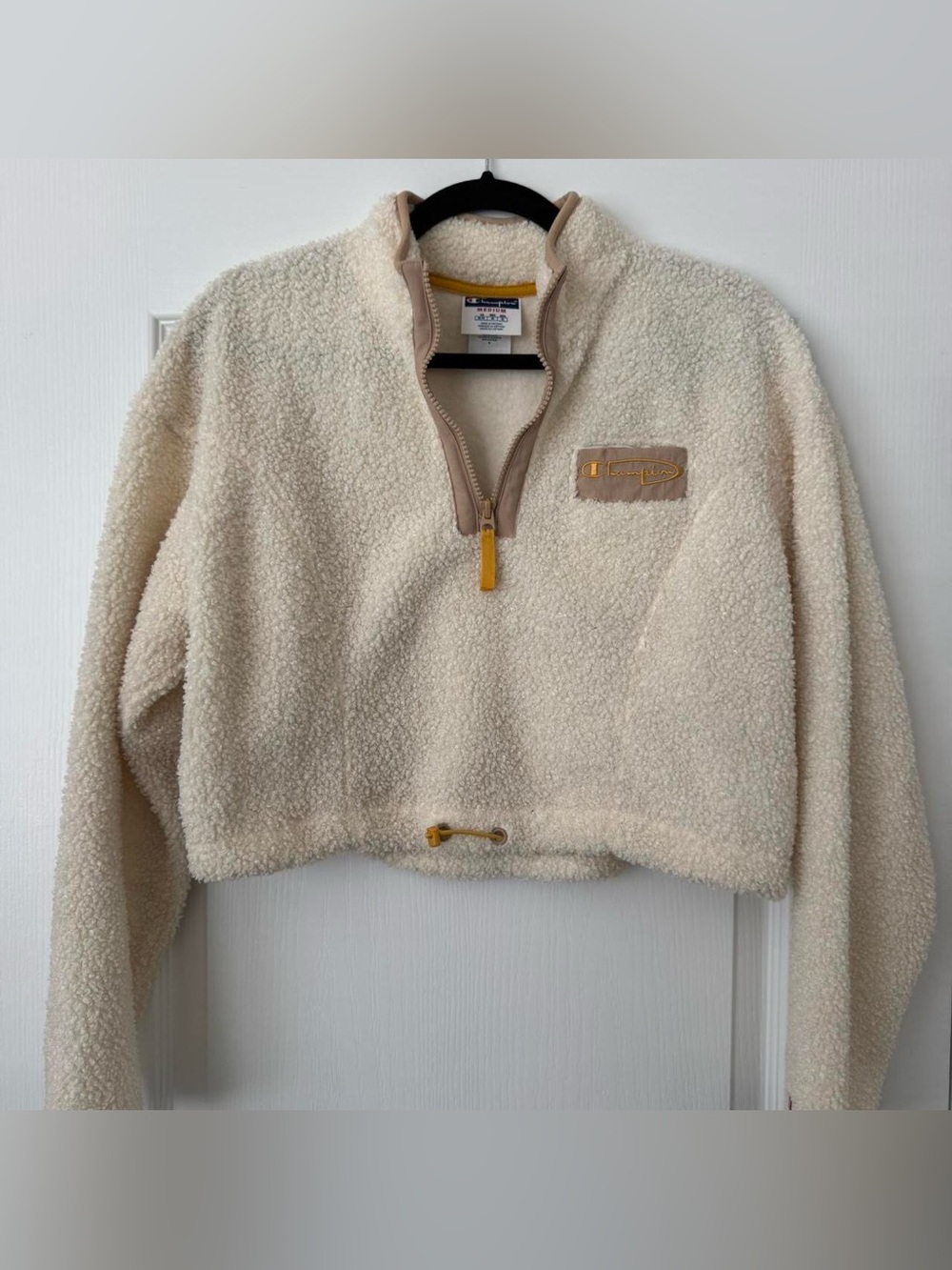 Champion Cream Sherpa Half-Zip Pullover with Yellow Trim